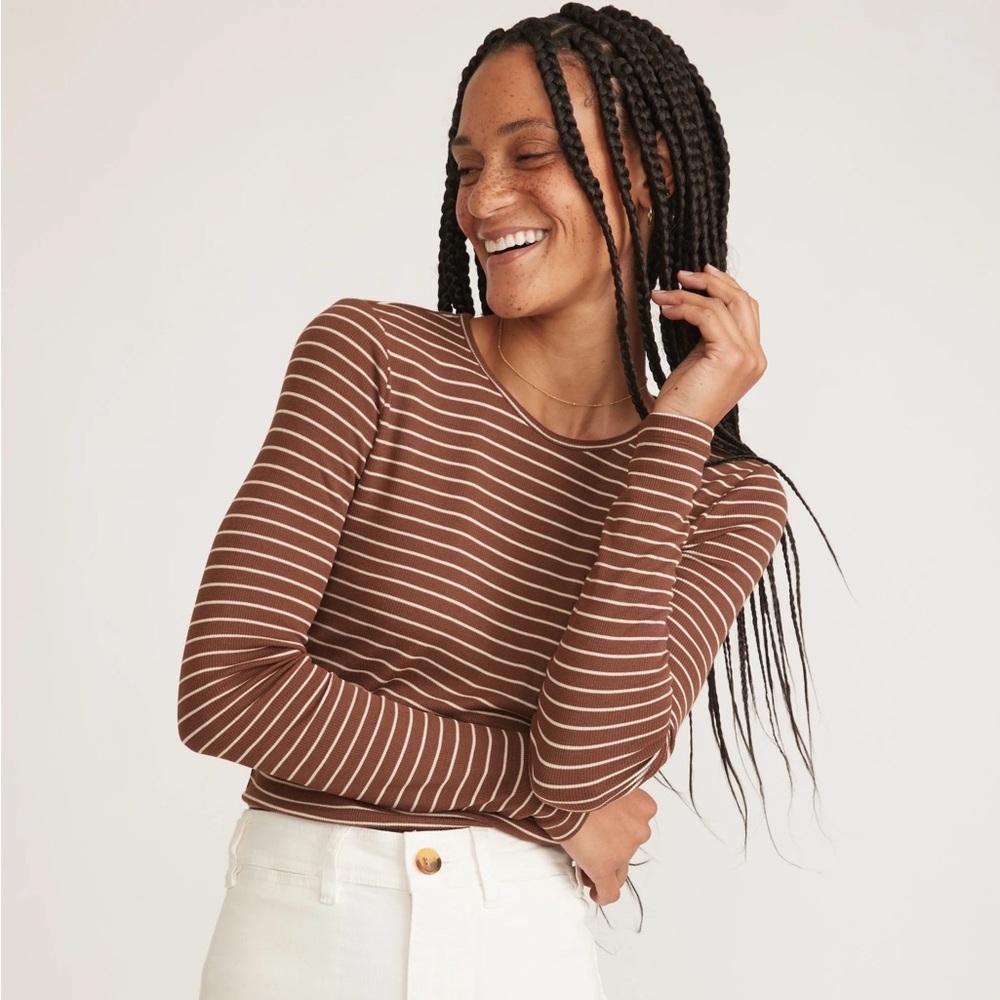 Marine Layer Lexi Ribbed Crewneck Long Sleeve Top Size Medium In Red Stripe